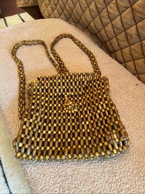 Zara Beaded Shoulder Bag in Golden Brown